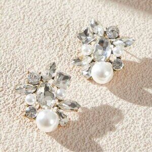 New! Anthropologie Rhinestone Pearl Cluster Earrings NWOT
